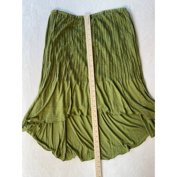 Tracy Reese Green Midi Skirt Pull on Pleated Knee High Twirl M High Low - Picture 6 of 8